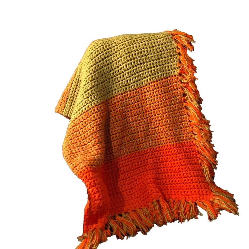 Vintage & Colorful Handmade Crocheted Blanket, 48”x60” - Picture 1 of 4